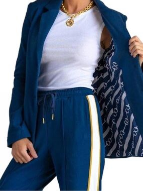 Care Tucker Morrison Blazer Cotton Spandex Royal Blue Gold Buttons S (4-6)